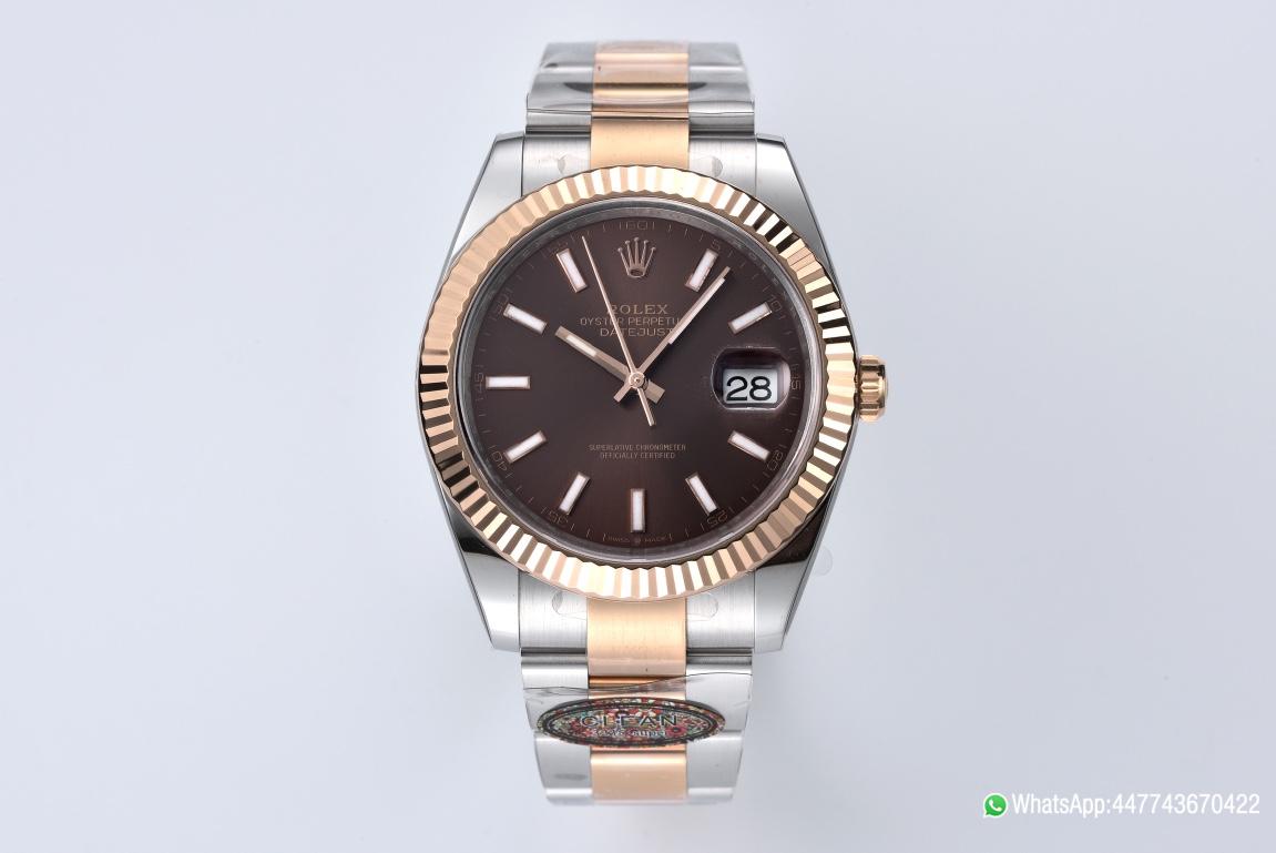 Super Clone Datejust 126331 41mm 904L Steel Case Chocolate Dial with Stick Markers Rose Gold Bezel 3235 Movement Two Tone Oyster Bracelet 01 Super Clone Datejust 126331 41mm 904L Steel Case Chocolate Dial with Stick Markers Rose Gold Bezel 3235 Movement Two Tone Oyster Bracelet 01