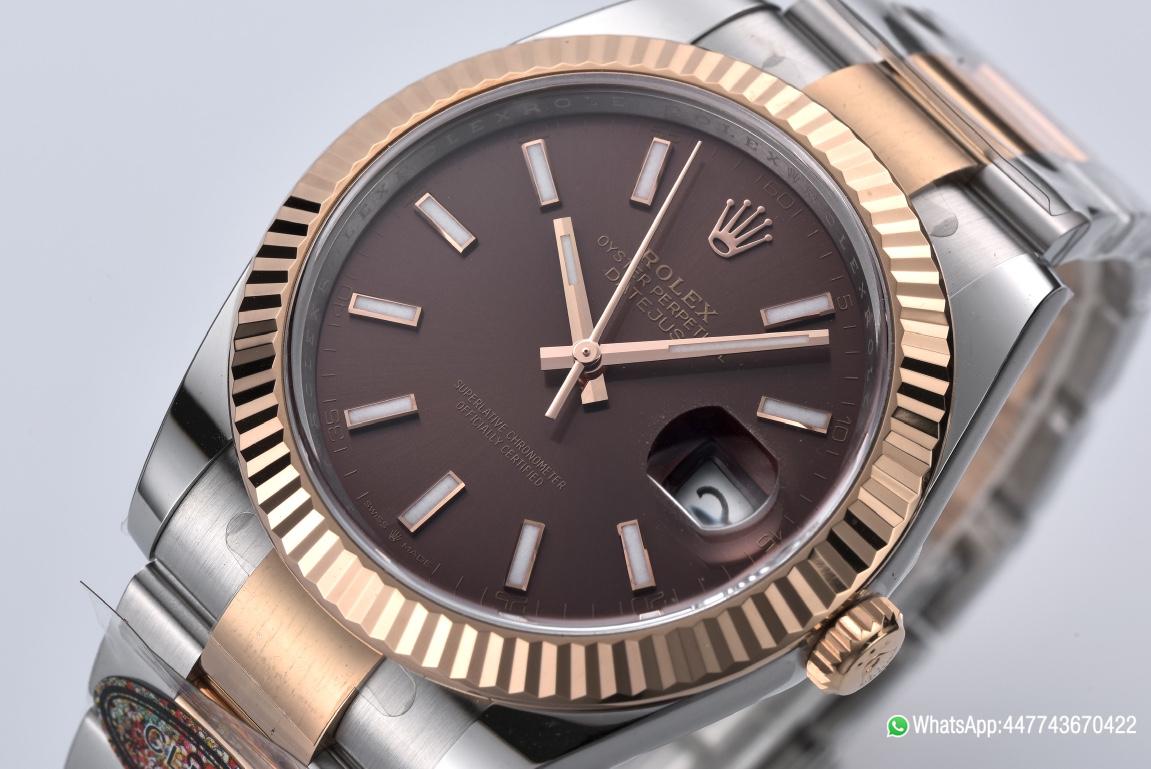 Super Clone Datejust 126331 41mm 904L Steel Case Chocolate Dial with Stick Markers Rose Gold Bezel 3235 Movement Two Tone Oyster Bracelet 02 Super Clone Datejust 126331 41mm 904L Steel Case Chocolate Dial with Stick Markers Rose Gold Bezel 3235 Movement Two Tone Oyster Bracelet 02