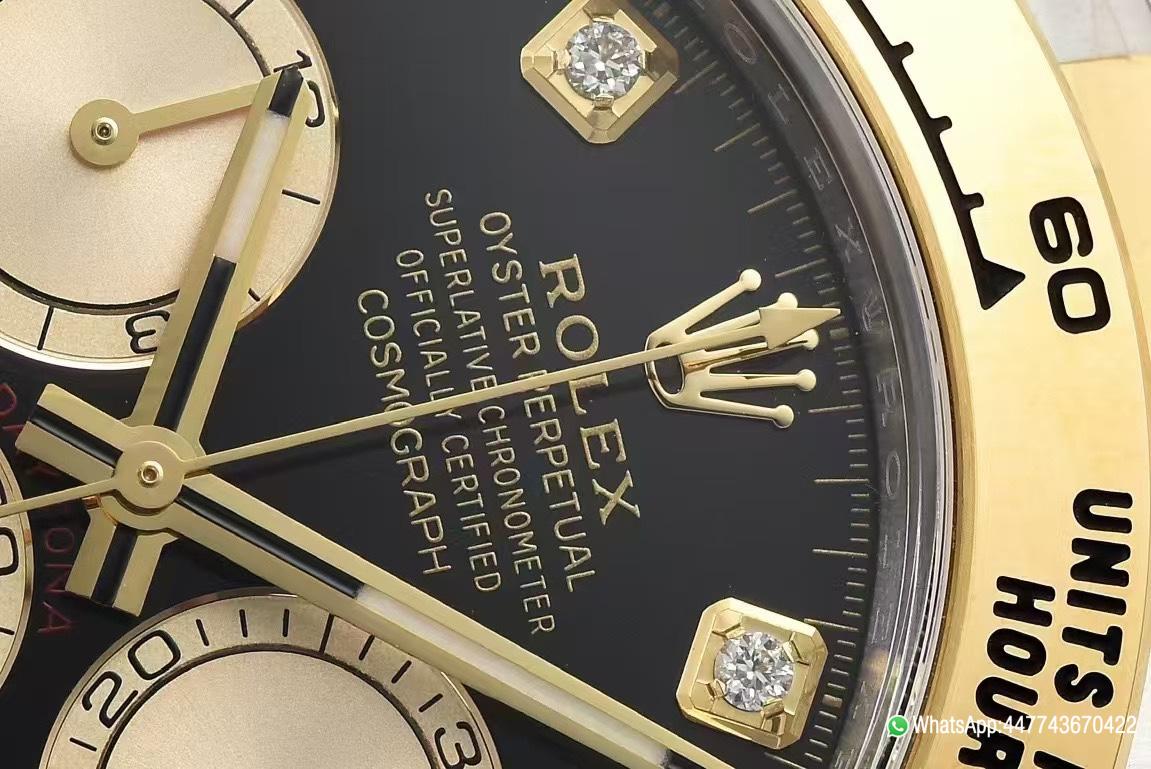 Super Clone Daytona 126503 Black Dial with Diamonds Markers Gold Bezel Two Tone Oyster and Gold Bracelet SH4131 Movement 04 Super Clone Daytona 126503 Black Dial with Diamonds Markers Gold Bezel Two Tone Oyster and Gold Bracelet SH4131 Movement 04