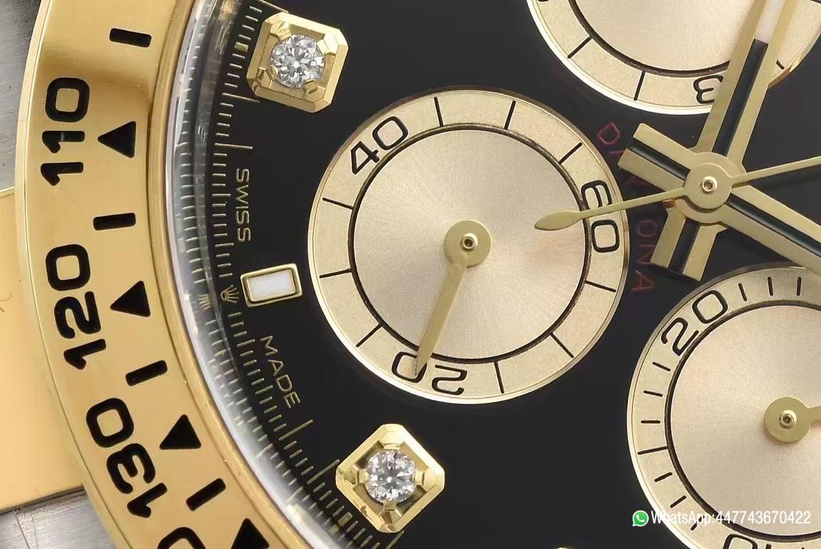 Super Clone Daytona 126503 Black Dial with Diamonds Markers Gold Bezel Two Tone Oyster and Gold Bracelet SH4131 Movement 06 Super Clone Daytona 126503 Black Dial with Diamonds Markers Gold Bezel Two Tone Oyster and Gold Bracelet SH4131 Movement 06