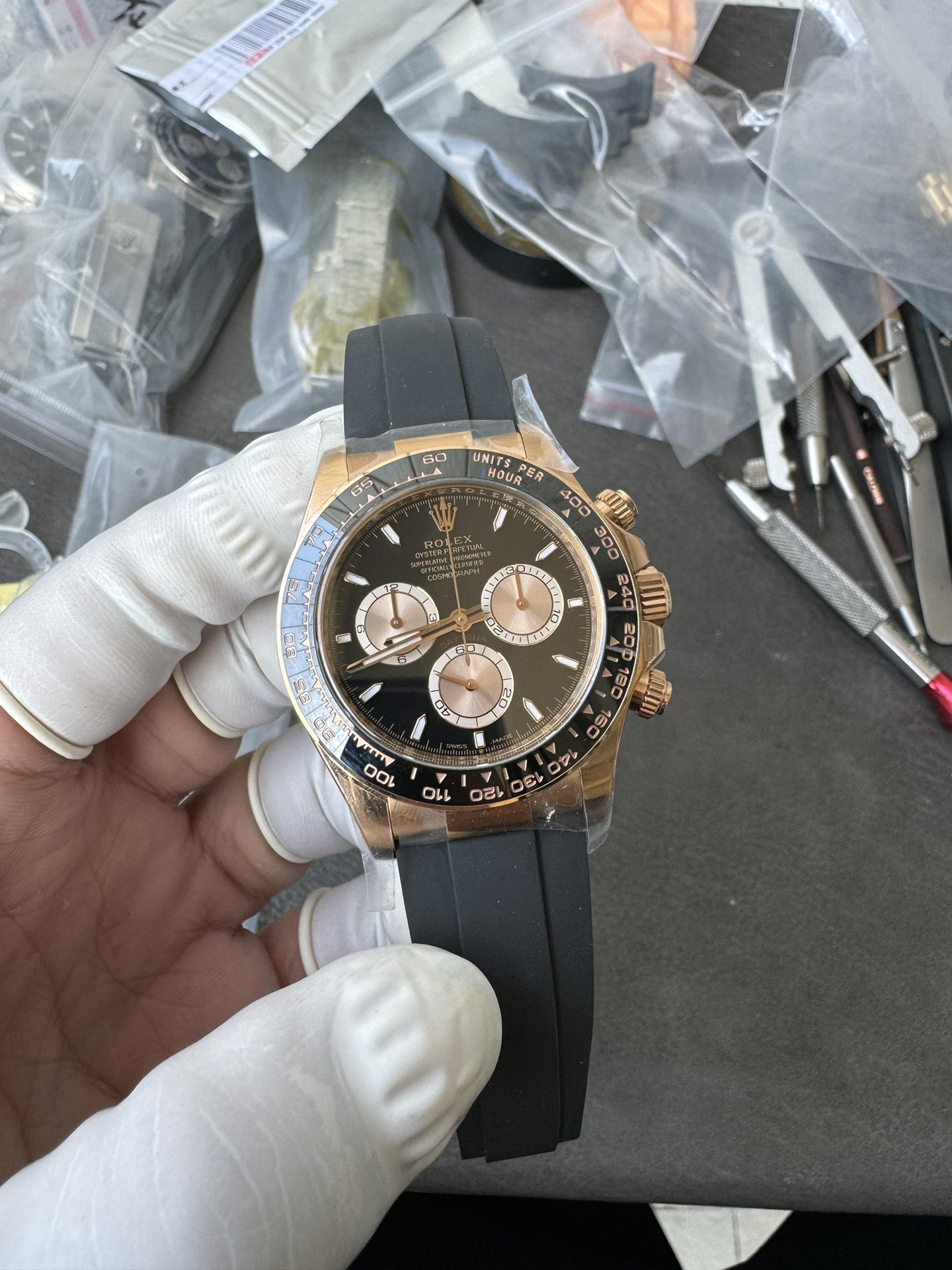 Clean Factory Daytona 126515LN 18K Rose Gold Plated Case Black and Rose Gold Dial Oysterflex Strap SH4131 Movement 00