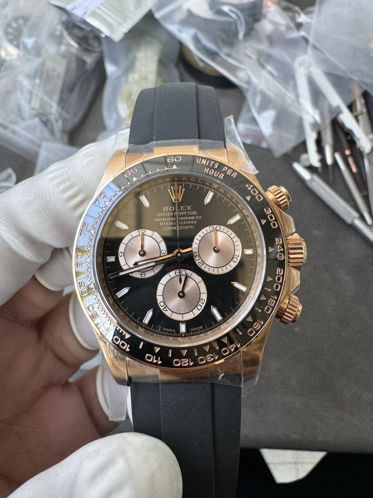 Clean Factory Daytona 126515LN 18K Rose Gold Plated Case Black and Rose Gold Dial Oysterflex Strap SH4131 Movement 02