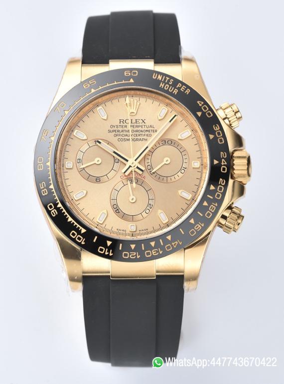 Super Clone Rolex Daytona 116518LN 0042 Yellow Gold Dial and Case Black Ceramic Bezel Cal4130 Black Oyster Rubber Oysterflex Strap 00 Super Clone Rolex Daytona 116518LN 0042 Yellow Gold Dial and Case Black Ceramic Bezel Cal4130 Black Oyster Rubber Oysterflex Strap 00