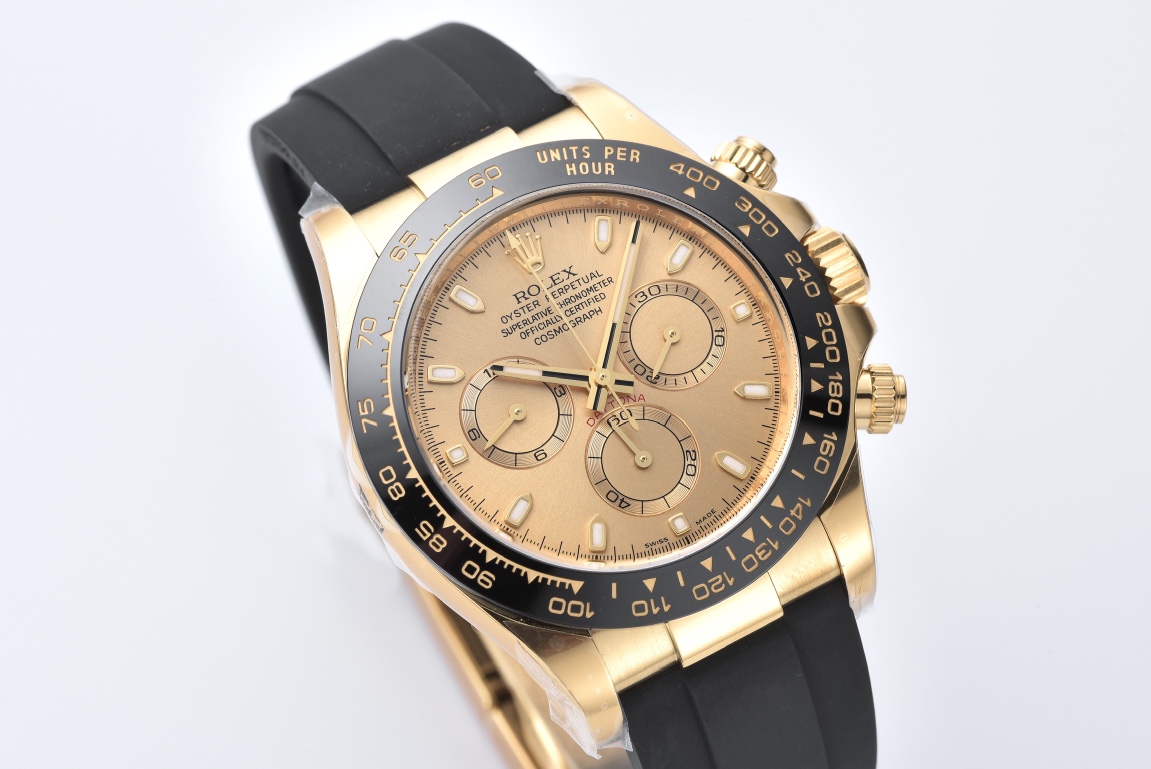 Victory Factory Rolex Daytona 116518LN 0042 Yellow Gold Dial and Case Black Ceramic Bezel Cal4130 Black Oyster Rubber Oysterflex Strap 02 Clean Factory Rolex Daytona 116518LN 0042 Yellow Gold Dial and Case Black Ceramic Bezel Cal4130 Black Oyster Rubber Oysterflex Strap 02
