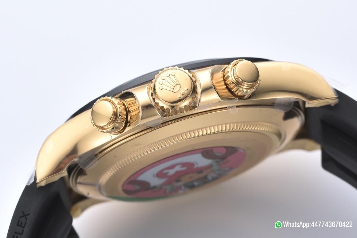 Super Clone Rolex Daytona 116518LN 0042 Yellow Gold Dial and Case Black Ceramic Bezel Cal4130 Black Oyster Rubber Oysterflex Strap 05 Super Clone Rolex Daytona 116518LN 0042 Yellow Gold Dial and Case Black Ceramic Bezel Cal4130 Black Oyster Rubber Oysterflex Strap 05