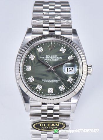 Super Clone DateJust 36mm 126234 Green Palm motif Dial Diamond Hour Markers 904L Steel Material Jubilee Bracelet SH3235 Caliber 000