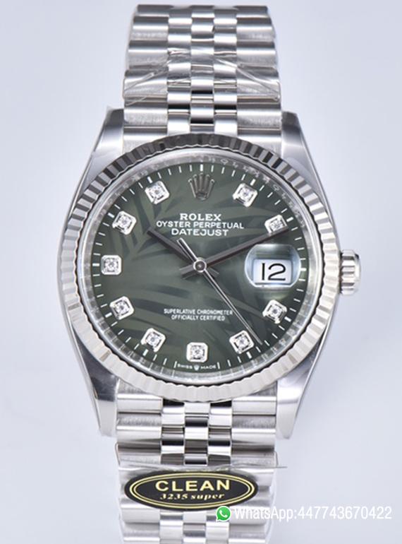 Super Clone DateJust 36mm 126234 Green Palm motif Dial Diamond Hour Markers 904L Steel Material Jubilee Bracelet SH3235 Caliber 000 Super Clone DateJust 36mm 126234 Green Palm motif Dial Diamond Hour Markers 904L Steel Material Jubilee Bracelet SH3235 Caliber 000
