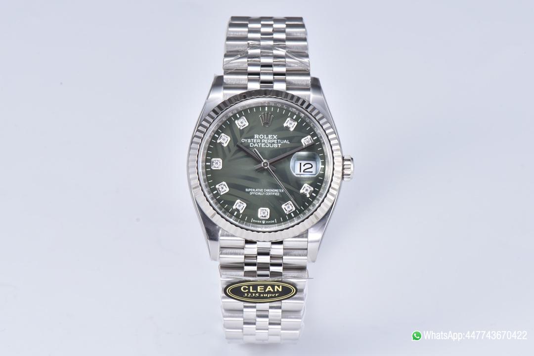 Super Clone DateJust 36mm 126234 Green Palm motif Dial Diamond Hour Markers 904L Steel Material Jubilee Bracelet SH3235 Caliber 01 Super Clone DateJust 36mm 126234 Green Palm motif Dial Diamond Hour Markers 904L Steel Material Jubilee Bracelet SH3235 Caliber 01