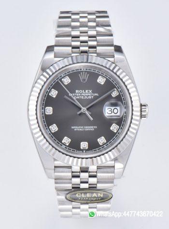 Super Clone Datejust 36mm Gray Dial with Diamond Hour Markers 904L Steel Case Jubilee Bracelet SuperClone 3235 Movement 00