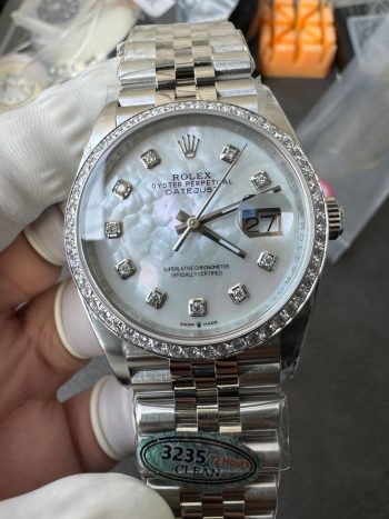 Clean Factory Datejust 36mm M126284RBR 0011 MOP Dial with Diamond Hour Markers Diamonds set Bezel 3235 Movement Jubilee Bracelet 00