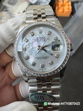 Super Clone Datejust 36mm M126284RBR 0011 MOP Dial with Diamond Hour Markers Diamonds set Bezel 3235 Movement Jubilee Bracelet 00