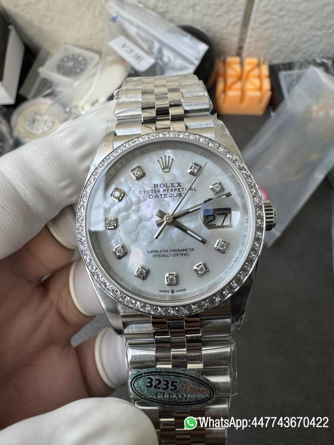 Super Clone Datejust 36mm M126284RBR 0011 MOP Dial with Diamond Hour Markers Diamonds set Bezel 3235 Movement Jubilee Bracelet 02 Super Clone Datejust 36mm M126284RBR 0011 MOP Dial with Diamond Hour Markers Diamonds set Bezel 3235 Movement Jubilee Bracelet 02