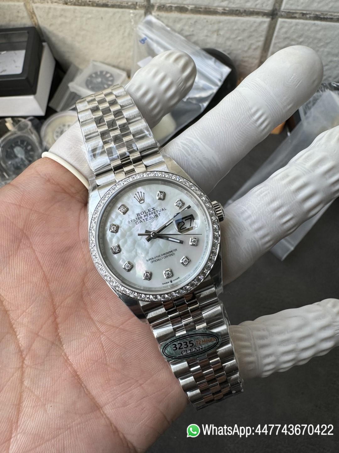 Super Clone Datejust 36mm M126284RBR 0011 MOP Dial with Diamond Hour Markers Diamonds set Bezel 3235 Movement Jubilee Bracelet 05 Super Clone Datejust 36mm M126284RBR 0011 MOP Dial with Diamond Hour Markers Diamonds set Bezel 3235 Movement Jubilee Bracelet 05