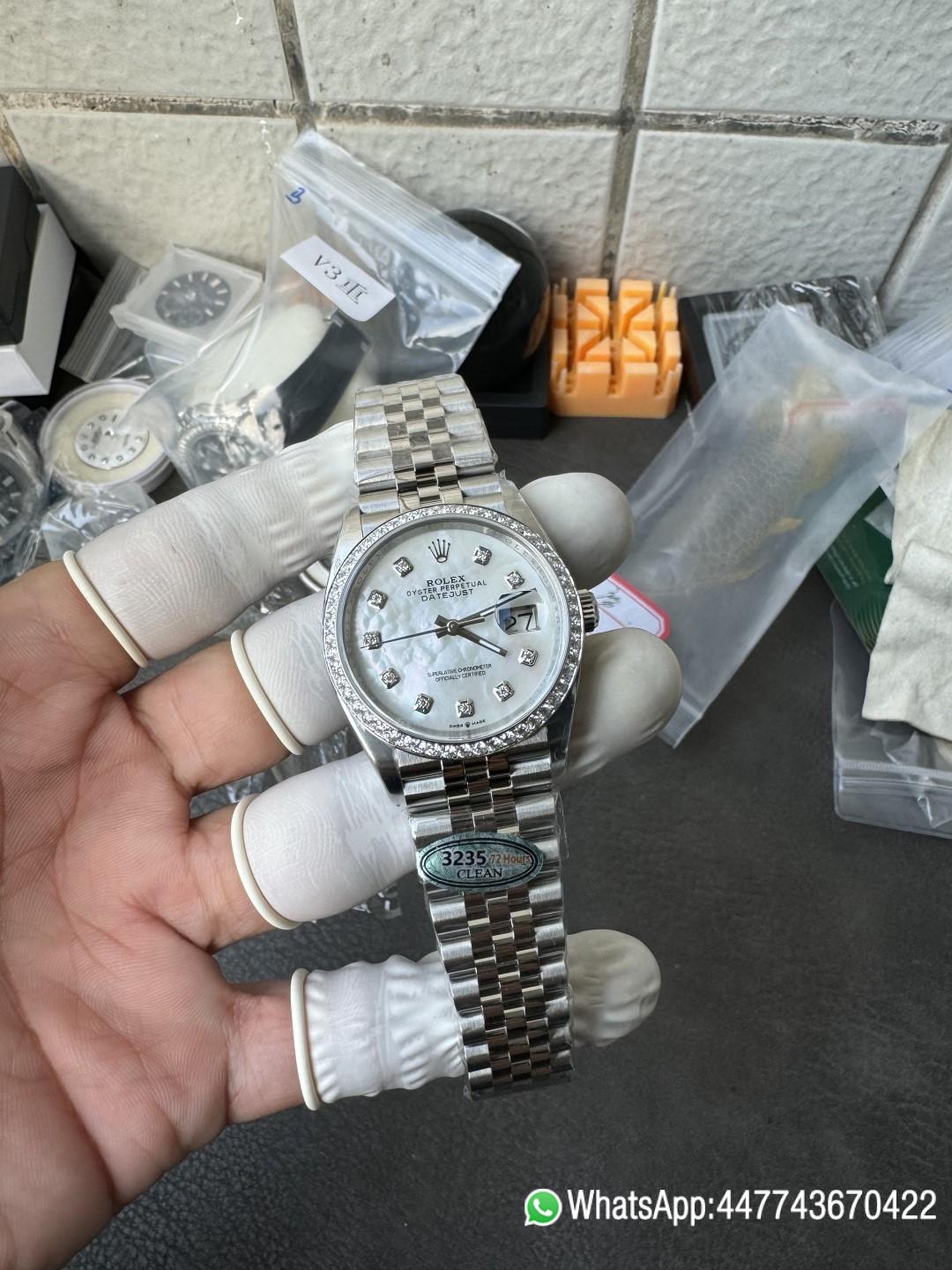 Super Clone Datejust 36mm M126284RBR 0011 MOP Dial with Diamond Hour Markers Diamonds set Bezel 3235 Movement Jubilee Bracelet 09 Super Clone Datejust 36mm M126284RBR 0011 MOP Dial with Diamond Hour Markers Diamonds set Bezel 3235 Movement Jubilee Bracelet 09
