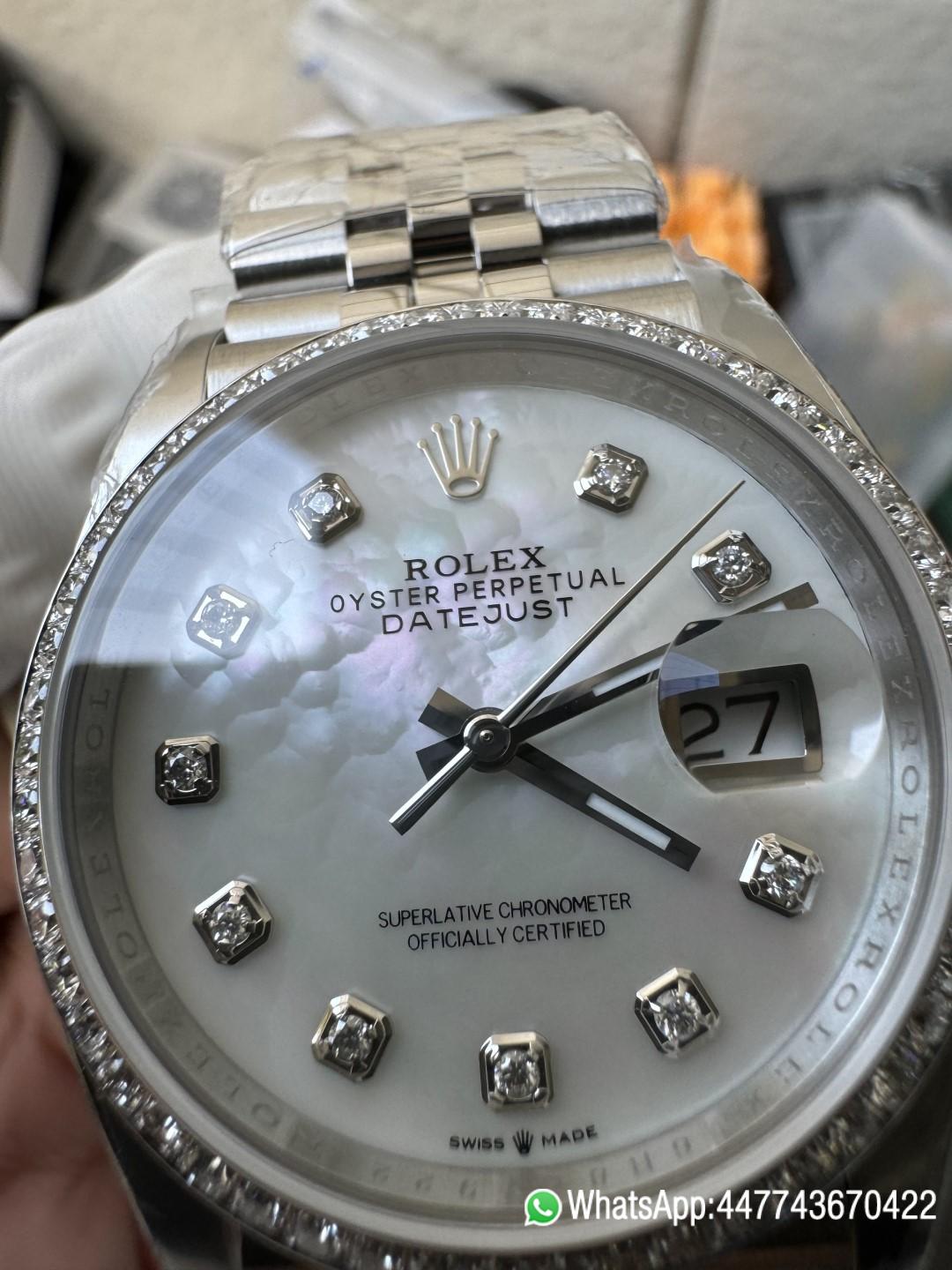 Super Clone Datejust 36mm M126284RBR 0011 MOP Dial with Diamond Hour Markers Diamonds set Bezel 3235 Movement Jubilee Bracelet 10 Super Clone Datejust 36mm M126284RBR 0011 MOP Dial with Diamond Hour Markers Diamonds set Bezel 3235 Movement Jubilee Bracelet 10