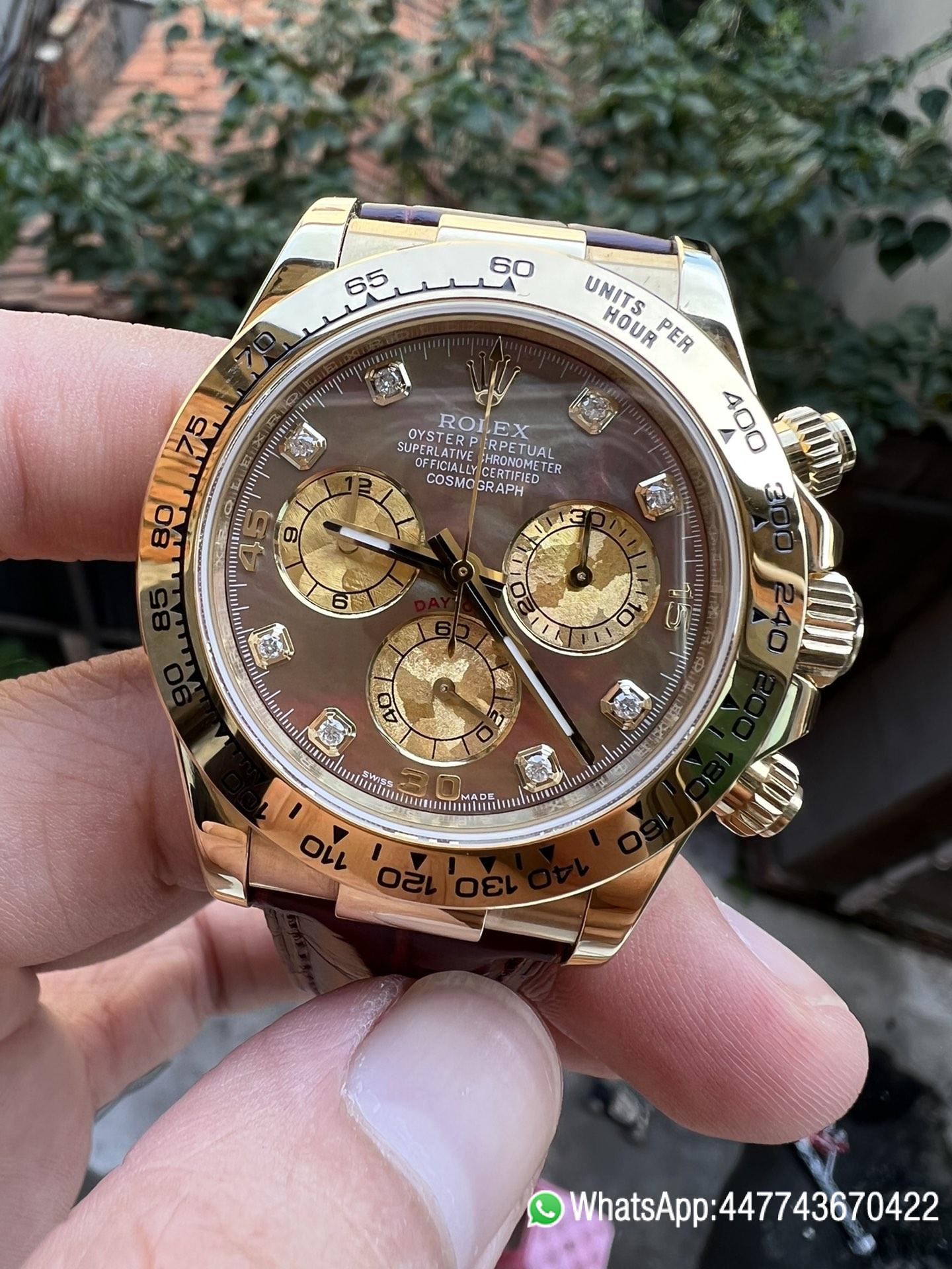 Super Clone Daytona 116503 Black Mother of Pearl Dial Diamond Hour Markers Yellow Gold Bezel Alligator Strap DD4130 Caliber 01 Super Clone Daytona 116503 Black Mother of Pearl Dial Diamond Hour Markers Yellow Gold Bezel Alligator Strap DD4130 Caliber 01
