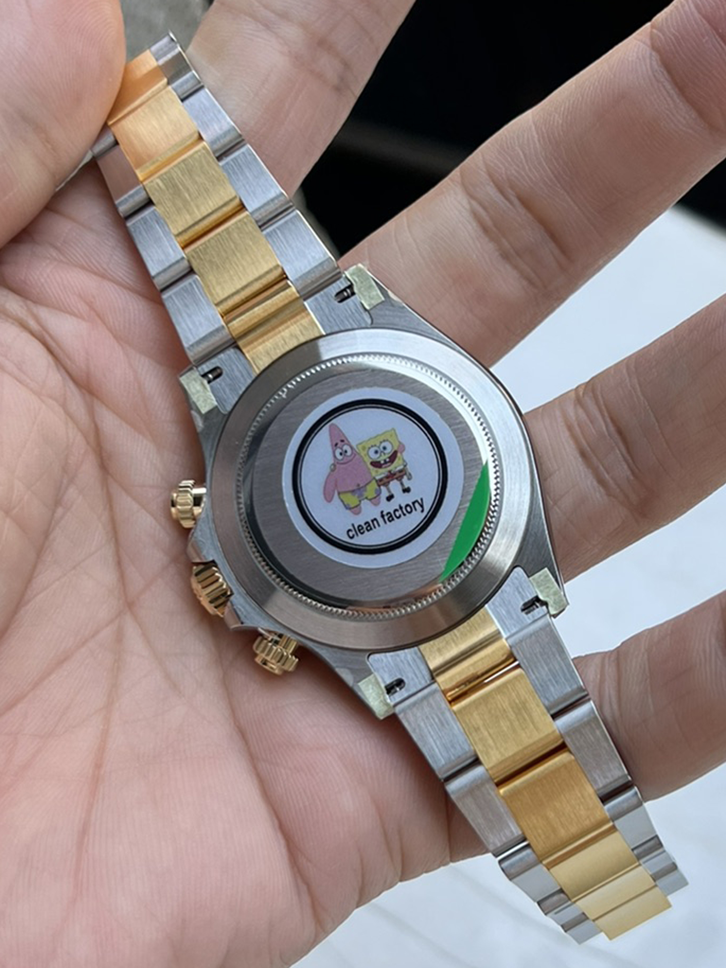 Victory Factory Daytona 116503 Black Mother of Pearl Dial Diamond Hour Markers Yellow Gold Bezel Two Tone Bracelet DD4130 Movement 08 Clean Factory Daytona 116503 Black Mother of Pearl Dial Diamond Hour Markers Yellow Gold Bezel Two Tone Bracelet DD4130 Movement 08
