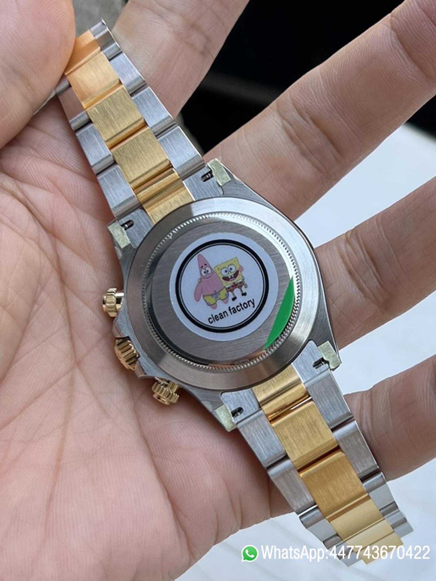Super Clone Daytona 116503 Black Mother of Pearl Dial Diamond Hour Markers Yellow Gold Bezel Two Tone Bracelet DD4130 Movement 08 Super Clone Daytona 116503 Black Mother of Pearl Dial Diamond Hour Markers Yellow Gold Bezel Two Tone Bracelet DD4130 Movement 08