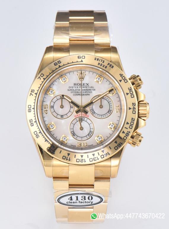 Super Clone Daytona 116508 White Mother of Pearl Dial Yellow Gold Bezel Yellow Gold Bracelet DD4130 Movement 00 Super Clone Daytona 116508 White Mother of Pearl Dial Yellow Gold Bezel Yellow Gold Bracelet DD4130 Movement 00