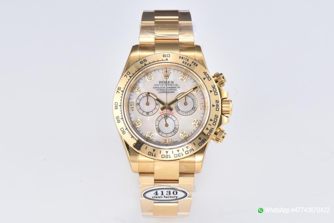 Super Clone Daytona 116508 White Mother of Pearl Dial Yellow Gold Bezel Yellow Gold Bracelet DD4130 Movement 01 Super Clone Daytona 116508 White Mother of Pearl Dial Yellow Gold Bezel Yellow Gold Bracelet DD4130 Movement 01
