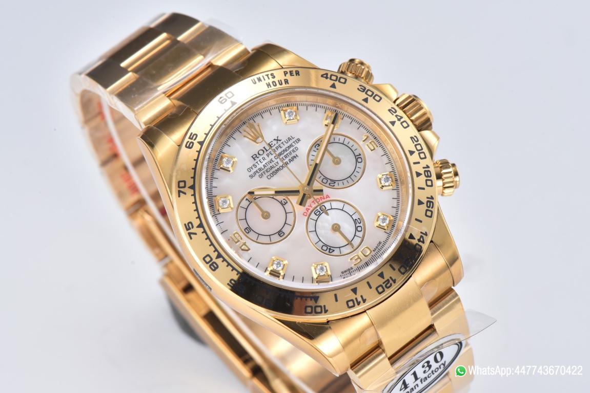 Super Clone Daytona 116508 White Mother of Pearl Dial Yellow Gold Bezel Yellow Gold Bracelet DD4130 Movement 02 Super Clone Daytona 116508 White Mother of Pearl Dial Yellow Gold Bezel Yellow Gold Bracelet DD4130 Movement 02