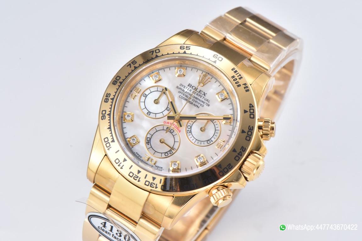 Super Clone Daytona 116508 White Mother of Pearl Dial Yellow Gold Bezel Yellow Gold Bracelet DD4130 Movement 03 Super Clone Daytona 116508 White Mother of Pearl Dial Yellow Gold Bezel Yellow Gold Bracelet DD4130 Movement 03