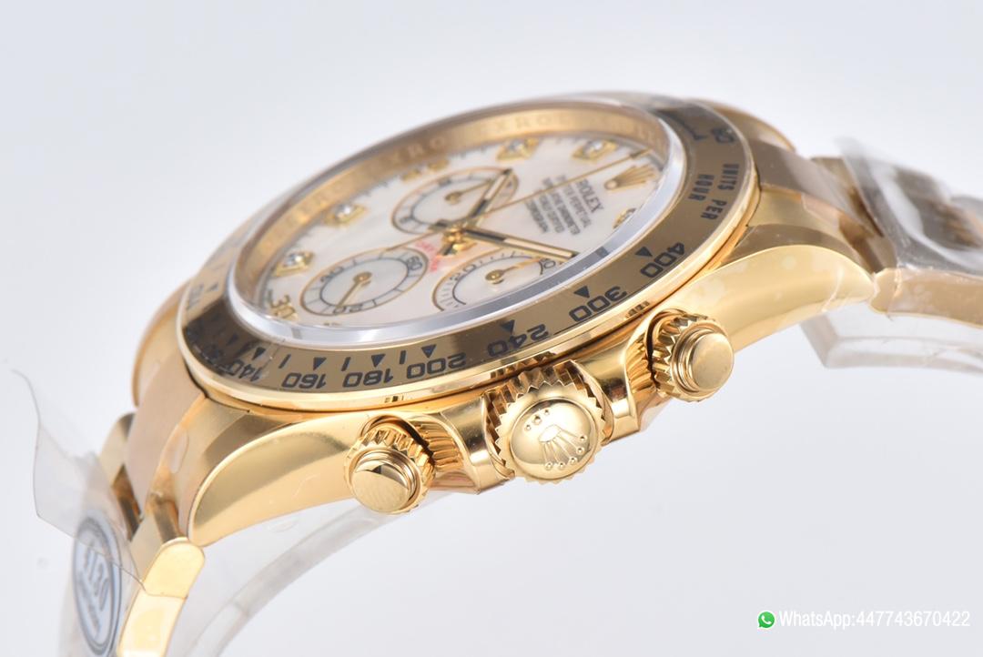 Super Clone Daytona 116508 White Mother of Pearl Dial Yellow Gold Bezel Yellow Gold Bracelet DD4130 Movement 04 Super Clone Daytona 116508 White Mother of Pearl Dial Yellow Gold Bezel Yellow Gold Bracelet DD4130 Movement 04