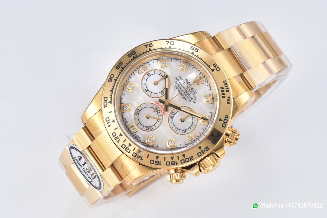 Super Clone Daytona 116508 White Mother of Pearl Dial Yellow Gold Bezel Yellow Gold Bracelet DD4130 Movement 05 Super Clone Daytona 116508 White Mother of Pearl Dial Yellow Gold Bezel Yellow Gold Bracelet DD4130 Movement 05