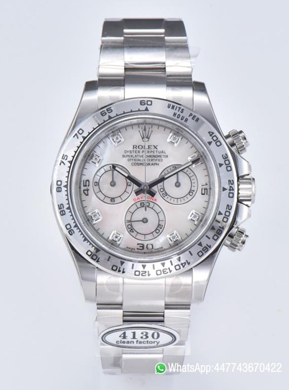 Super Clone Daytona 116509 White Mother of Pearl Dial Diamond Hour Markers Oystersteel Case Bracelet DD4130 Movement 00 Super Clone Daytona 116509 White Mother of Pearl Dial Diamond Hour Markers Oystersteel Case Bracelet DD4130 Movement 00