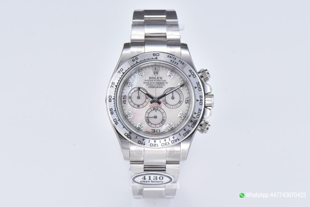 Super Clone Daytona 116509 White Mother of Pearl Dial Diamond Hour Markers Oystersteel Case Bracelet DD4130 Movement 01 Super Clone Daytona 116509 White Mother of Pearl Dial Diamond Hour Markers Oystersteel Case Bracelet DD4130 Movement 01