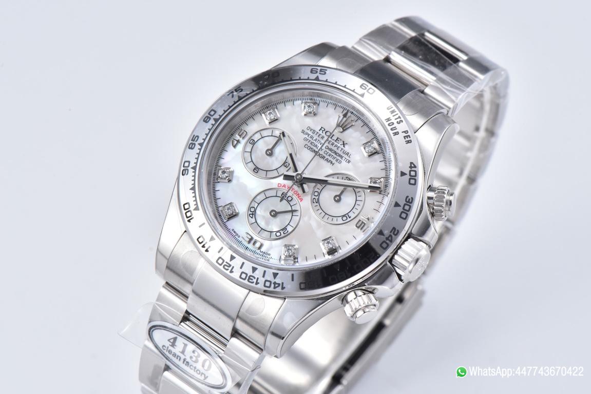 Super Clone Daytona 116509 White Mother of Pearl Dial Diamond Hour Markers Oystersteel Case Bracelet DD4130 Movement 02 Super Clone Daytona 116509 White Mother of Pearl Dial Diamond Hour Markers Oystersteel Case Bracelet DD4130 Movement 02