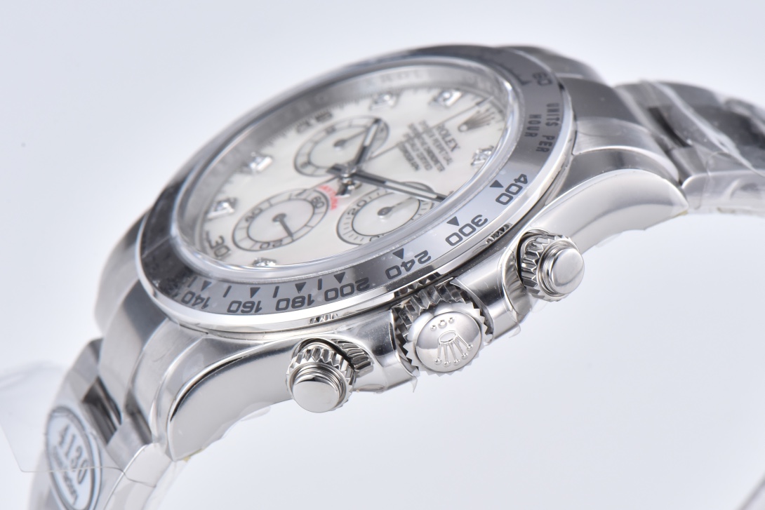 Victory Factory Daytona 116509 White Mother of Pearl Dial Diamond Hour Markers Oystersteel Case Bracelet DD4130 Movement 03 Clean Factory Daytona 116509 White Mother of Pearl Dial Diamond Hour Markers Oystersteel Case Bracelet DD4130 Movement 03