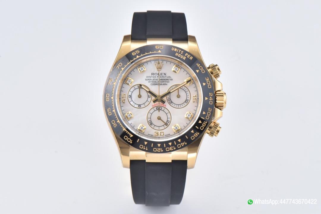 Super Clone Daytona 116518LN Mother of Pearl Dial with Diamond Hour Markers Yellow Gold Case Oysterflex DD4130 Caliber 01 Super Clone Daytona 116518LN Mother of Pearl Dial with Diamond Hour Markers Yellow Gold Case Oysterflex DD4130 Caliber 01