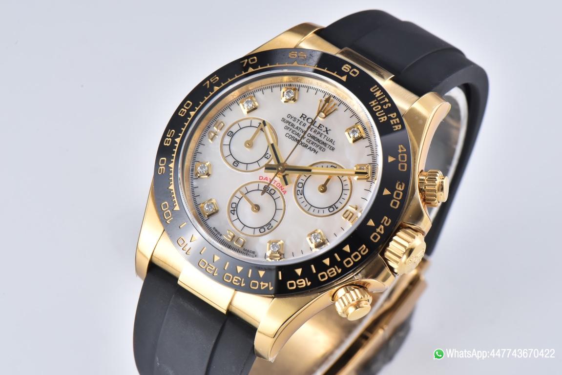 Super Clone Daytona 116518LN Mother of Pearl Dial with Diamond Hour Markers Yellow Gold Case Oysterflex DD4130 Caliber 02 Super Clone Daytona 116518LN Mother of Pearl Dial with Diamond Hour Markers Yellow Gold Case Oysterflex DD4130 Caliber 02