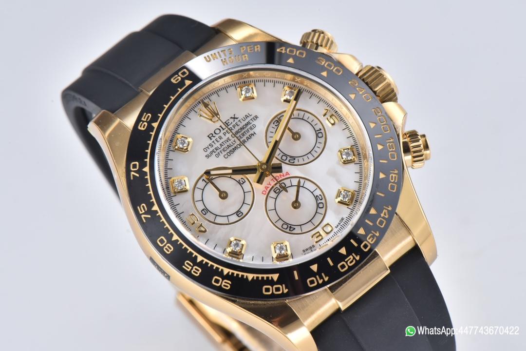 Super Clone Daytona 116518LN Mother of Pearl Dial with Diamond Hour Markers Yellow Gold Case Oysterflex DD4130 Caliber 03 Super Clone Daytona 116518LN Mother of Pearl Dial with Diamond Hour Markers Yellow Gold Case Oysterflex DD4130 Caliber 03