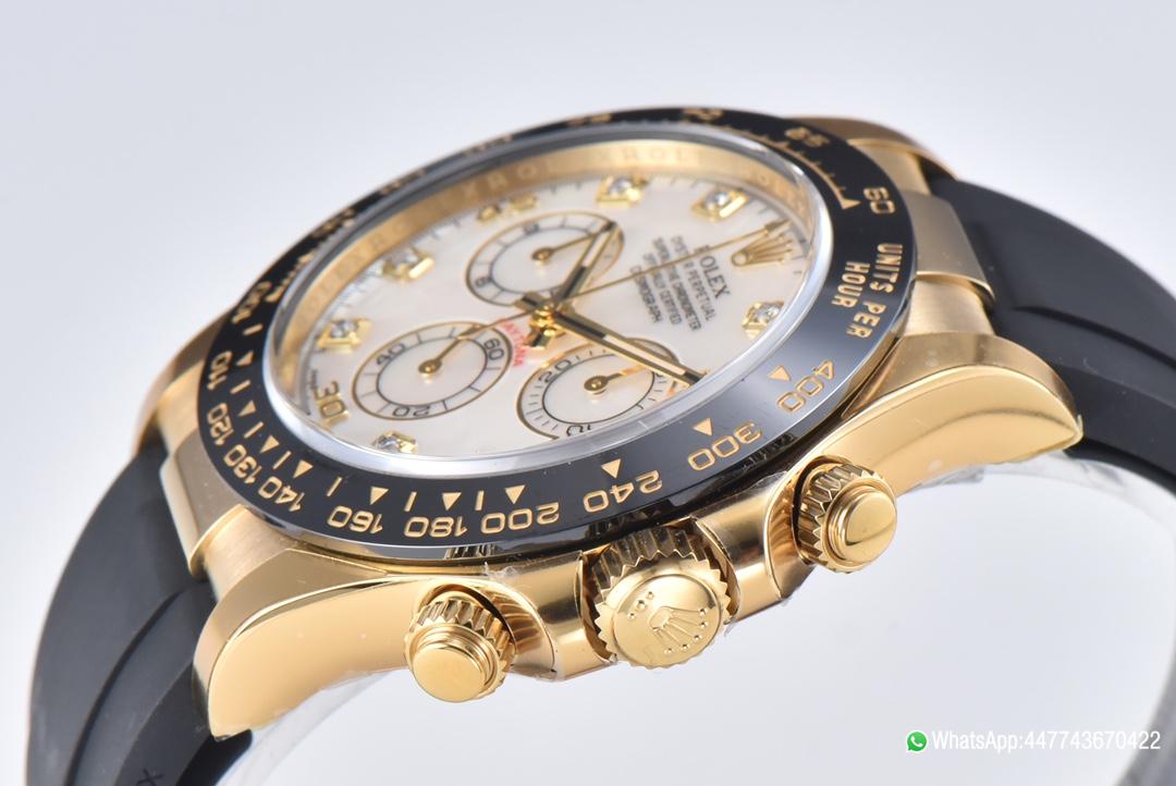 Super Clone Daytona 116518LN Mother of Pearl Dial with Diamond Hour Markers Yellow Gold Case Oysterflex DD4130 Caliber 04 Super Clone Daytona 116518LN Mother of Pearl Dial with Diamond Hour Markers Yellow Gold Case Oysterflex DD4130 Caliber 04