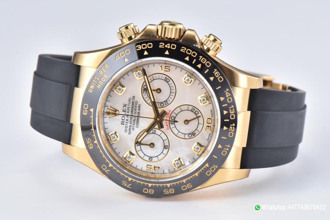 Super Clone Daytona 116518LN Mother of Pearl Dial with Diamond Hour Markers Yellow Gold Case Oysterflex DD4130 Caliber 05 Super Clone Daytona 116518LN Mother of Pearl Dial with Diamond Hour Markers Yellow Gold Case Oysterflex DD4130 Caliber 05
