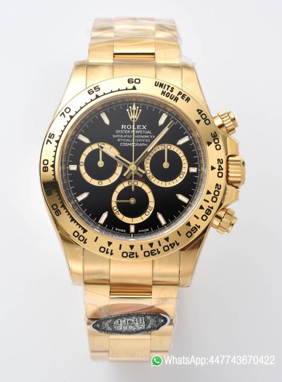 Super Clone Daytona 126508 Black Dial with Gold Counter Ring Luminous Hour Markers 18K Yellow Gold Plated Band 4131 Movement 00 Super Clone Daytona 126508 Black Dial with Gold Counter Ring Luminous Hour Markers 18K Yellow Gold Plated Band 4131 Movement 00