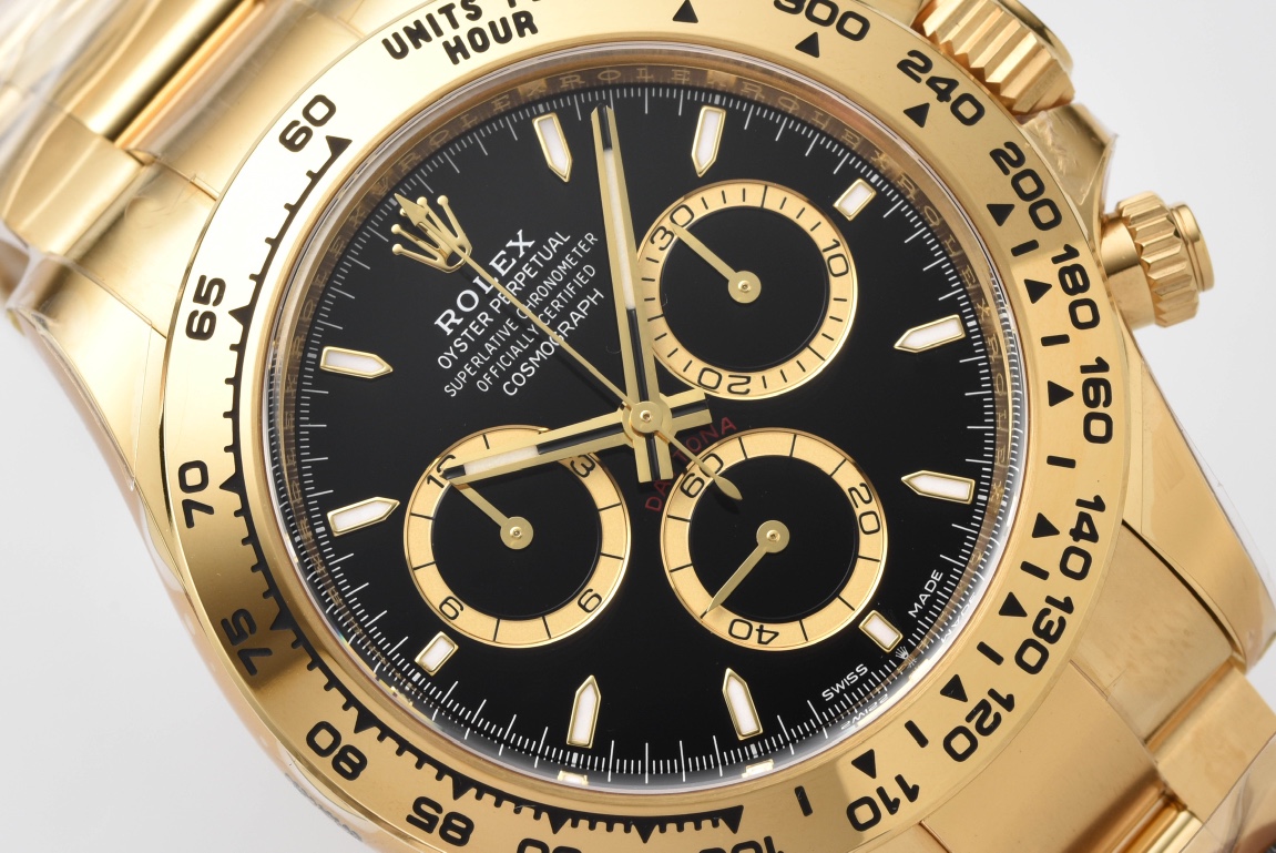 Victory Factory Daytona 126508 Black Dial with Gold Counter Ring Luminous Hour Markers 18K Yellow Gold Plated Band 4131 Movement 03 Clean Factory Daytona 126508 Black Dial with Gold Counter Ring Luminous Hour Markers 18K Yellow Gold Plated Band 4131 Movement 03