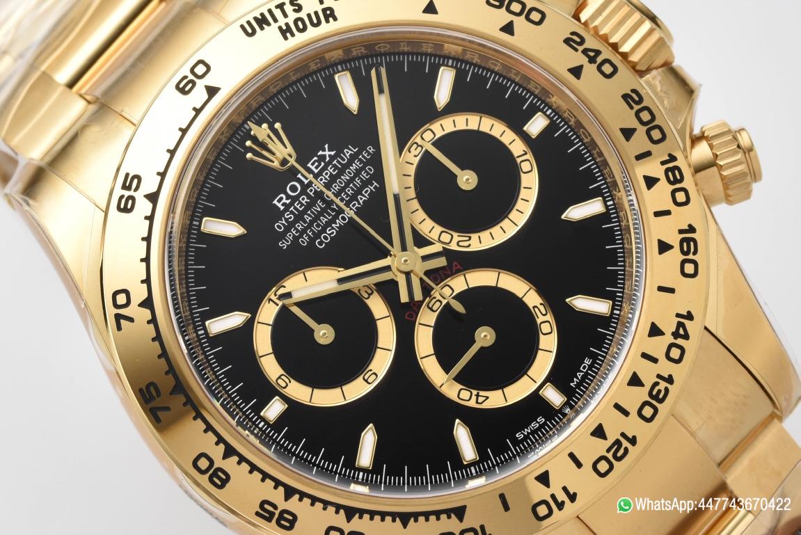 Super Clone Daytona 126508 Black Dial with Gold Counter Ring Luminous Hour Markers 18K Yellow Gold Plated Band 4131 Movement 03 Super Clone Daytona 126508 Black Dial with Gold Counter Ring Luminous Hour Markers 18K Yellow Gold Plated Band 4131 Movement 03