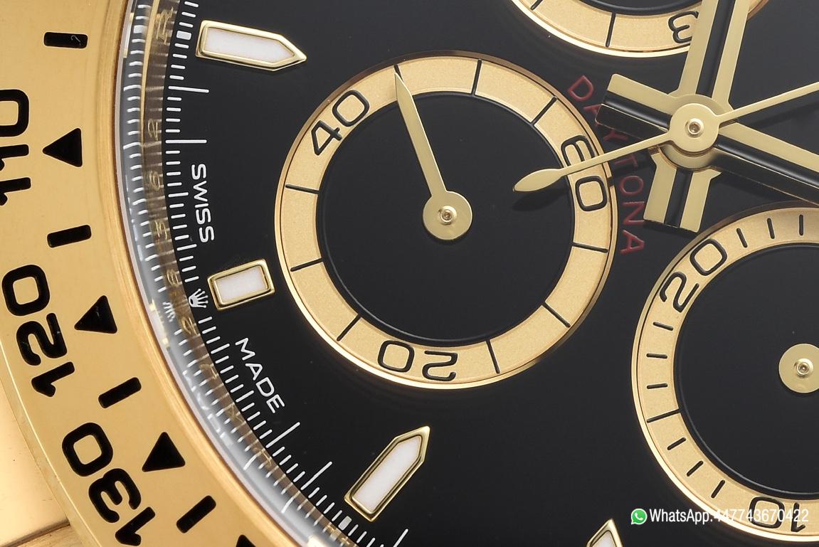 Super Clone Daytona 126508 Black Dial with Gold Counter Ring Luminous Hour Markers 18K Yellow Gold Plated Band 4131 Movement 05 Super Clone Daytona 126508 Black Dial with Gold Counter Ring Luminous Hour Markers 18K Yellow Gold Plated Band 4131 Movement 05
