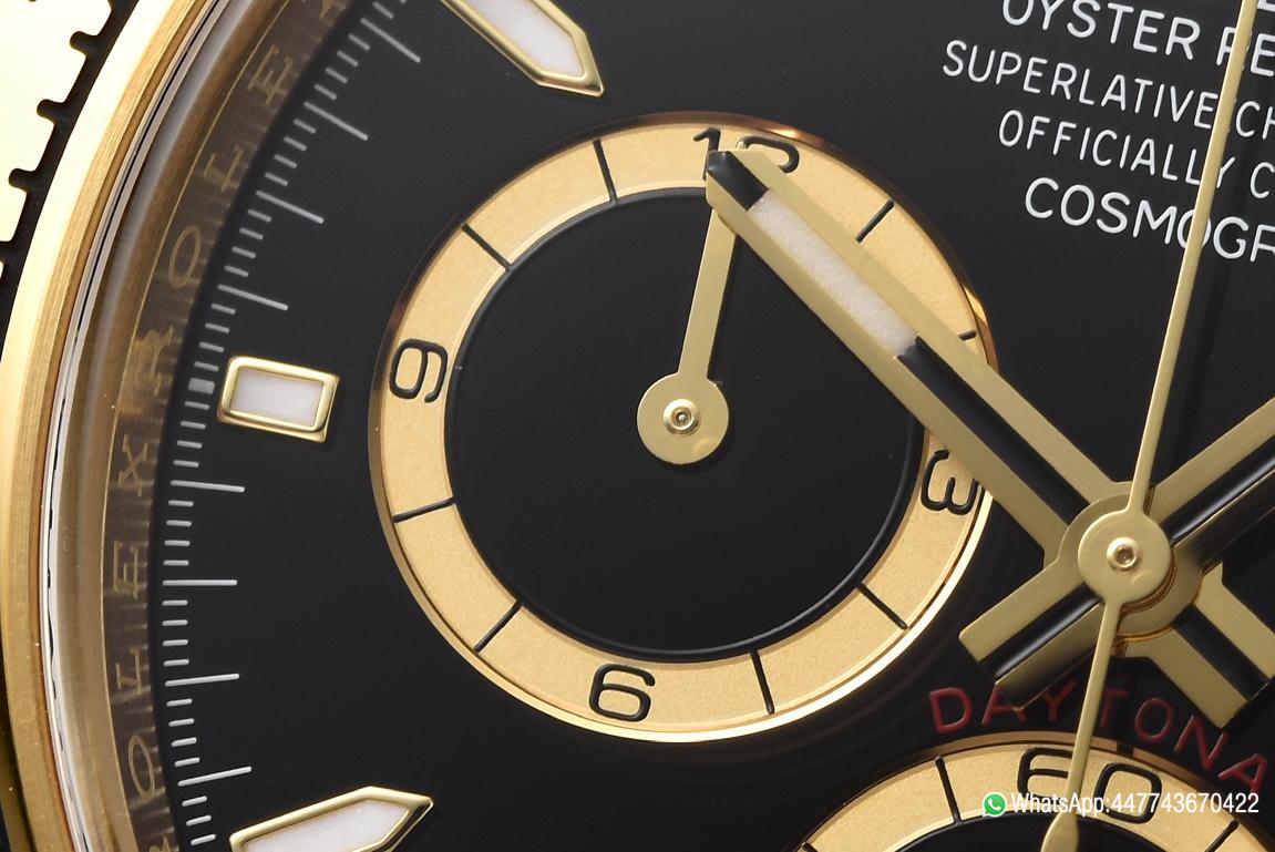 Super Clone Daytona 126508 Black Dial with Gold Counter Ring Luminous Hour Markers 18K Yellow Gold Plated Band 4131 Movement 06 Super Clone Daytona 126508 Black Dial with Gold Counter Ring Luminous Hour Markers 18K Yellow Gold Plated Band 4131 Movement 06