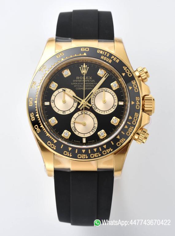 Super Clone Daytona M126518LN 0006 Yellow Gold Case Black Dial Diamond Hour Markers Gold Counter Rings Oysterflex Strap 4131 Movement 00 Super Clone Daytona M126518LN 0006 Yellow Gold Case Black Dial Diamond Hour Markers Gold Counter Rings Oysterflex Strap 4131 Movement 00