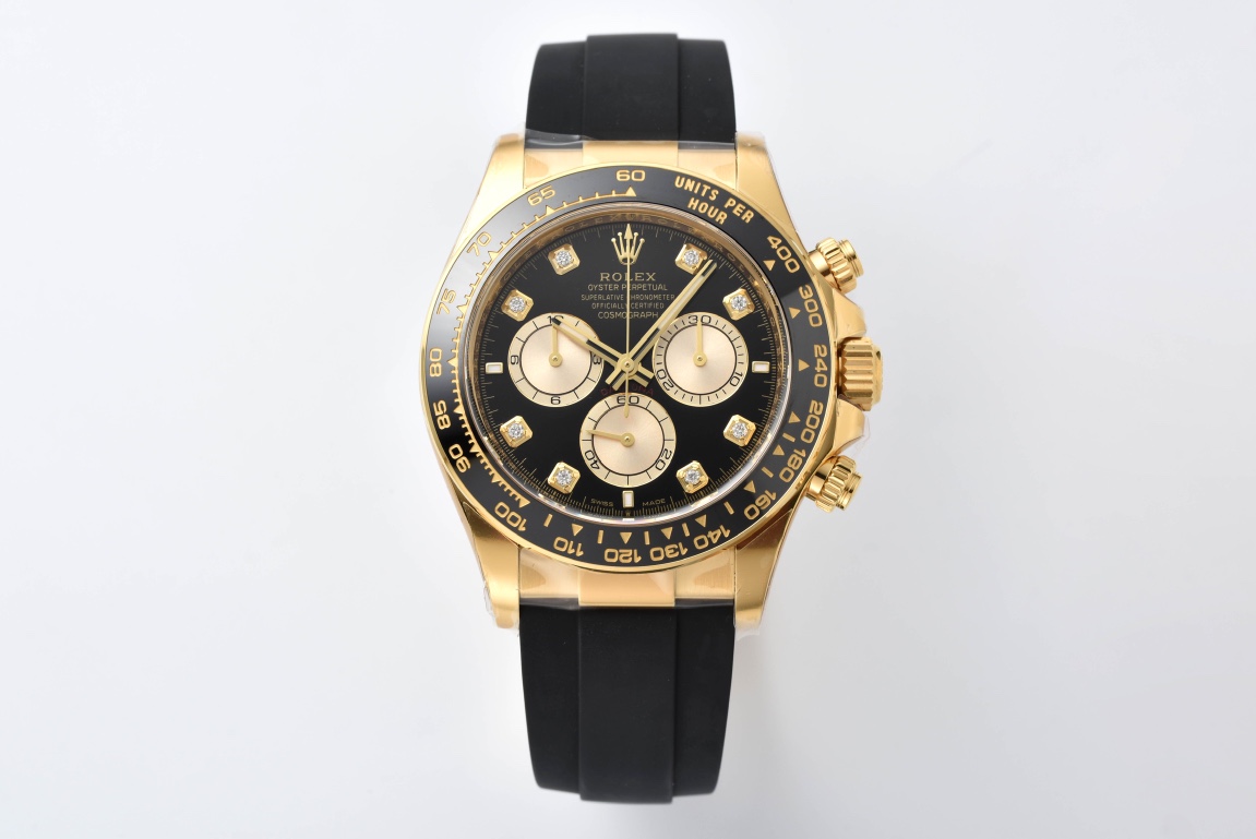 Victory Factory Daytona M126518LN 0006 Yellow Gold Case Black Dial Diamond Hour Markers Gold Counter Rings Oysterflex Strap 4131 Movement 01 Clean Factory Daytona M126518LN 0006 Yellow Gold Case Black Dial Diamond Hour Markers Gold Counter Rings Oysterflex Strap 4131 Movement 01