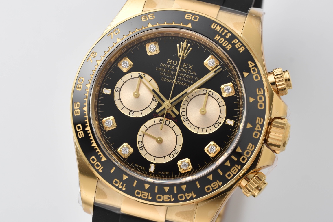 Victory Factory Daytona M126518LN 0006 Yellow Gold Case Black Dial Diamond Hour Markers Gold Counter Rings Oysterflex Strap 4131 Movement 02 Clean Factory Daytona M126518LN 0006 Yellow Gold Case Black Dial Diamond Hour Markers Gold Counter Rings Oysterflex Strap 4131 Movement 02