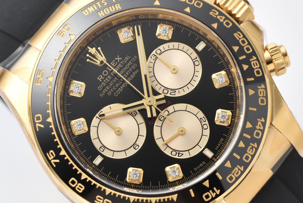 Victory Factory Daytona M126518LN 0006 Yellow Gold Case Black Dial Diamond Hour Markers Gold Counter Rings Oysterflex Strap 4131 Movement 03 Clean Factory Daytona M126518LN 0006 Yellow Gold Case Black Dial Diamond Hour Markers Gold Counter Rings Oysterflex Strap 4131 Movement 03