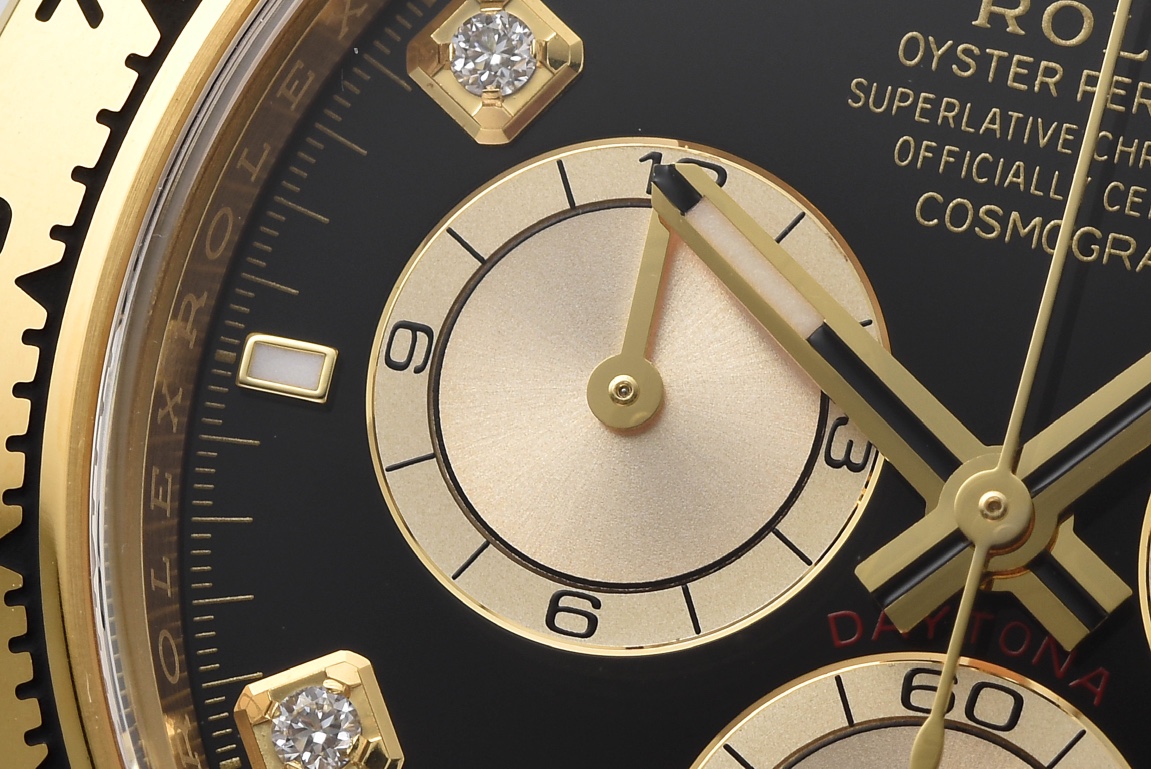 Victory Factory Daytona M126518LN 0006 Yellow Gold Case Black Dial Diamond Hour Markers Gold Counter Rings Oysterflex Strap 4131 Movement 06 Clean Factory Daytona M126518LN 0006 Yellow Gold Case Black Dial Diamond Hour Markers Gold Counter Rings Oysterflex Strap 4131 Movement 06