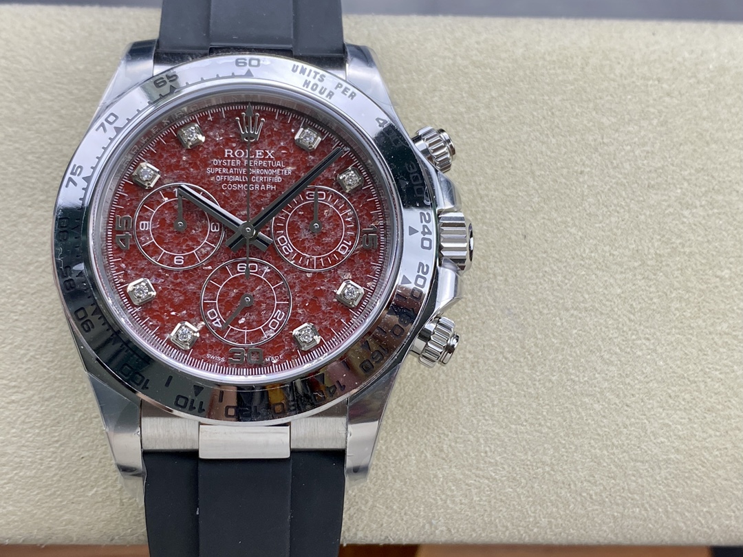 Victory Factory Rolex Daytona 116509 Red Grossular Rubellite Dial Diamonds Index DD4130 Movement Oysterflex Strap 01 Clean Factory Rolex Daytona 116509 Red Grossular Rubellite Dial Diamonds Index DD4130 Movement Oysterflex Strap 01
