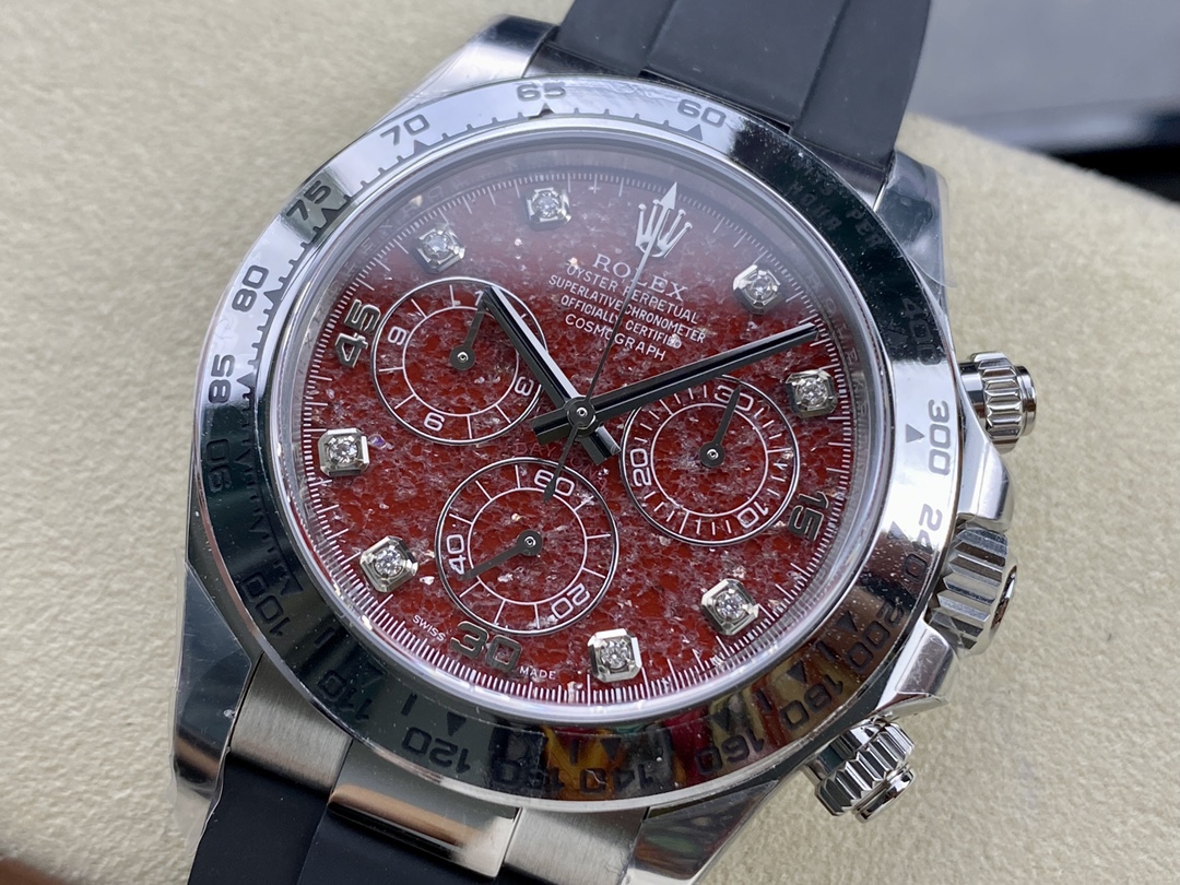 Victory Factory Rolex Daytona 116509 Red Grossular Rubellite Dial Diamonds Index DD4130 Movement Oysterflex Strap 03 Clean Factory Rolex Daytona 116509 Red Grossular Rubellite Dial Diamonds Index DD4130 Movement Oysterflex Strap 03