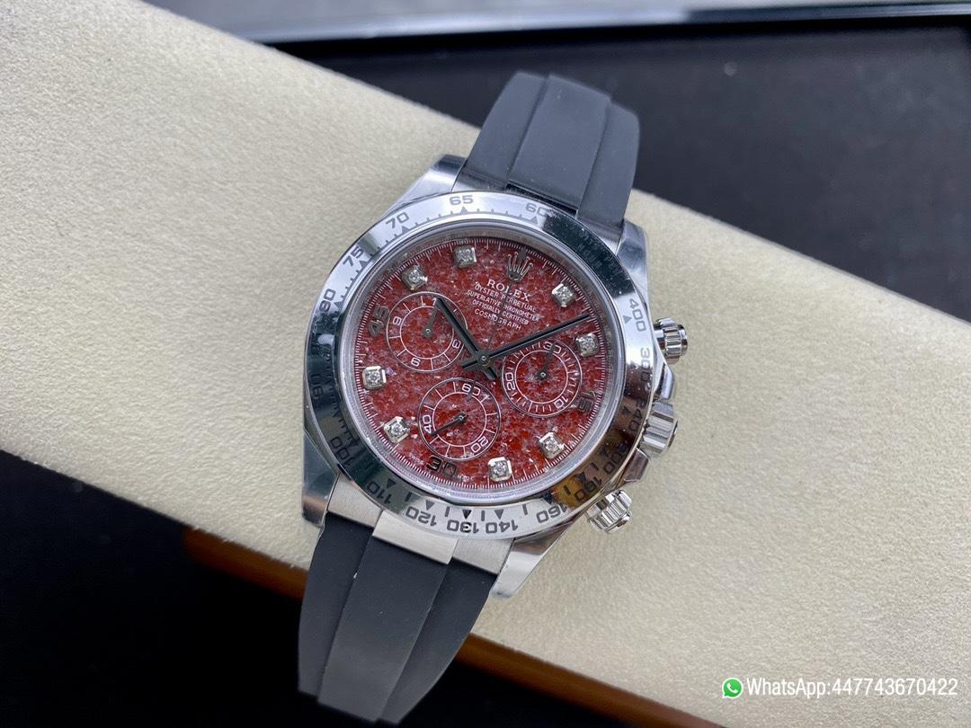 Super Clone Rolex Daytona 116509 Red Grossular Rubellite Dial Diamonds Index DD4130 Movement Oysterflex Strap 04 Super Clone Rolex Daytona 116509 Red Grossular Rubellite Dial Diamonds Index DD4130 Movement Oysterflex Strap 04